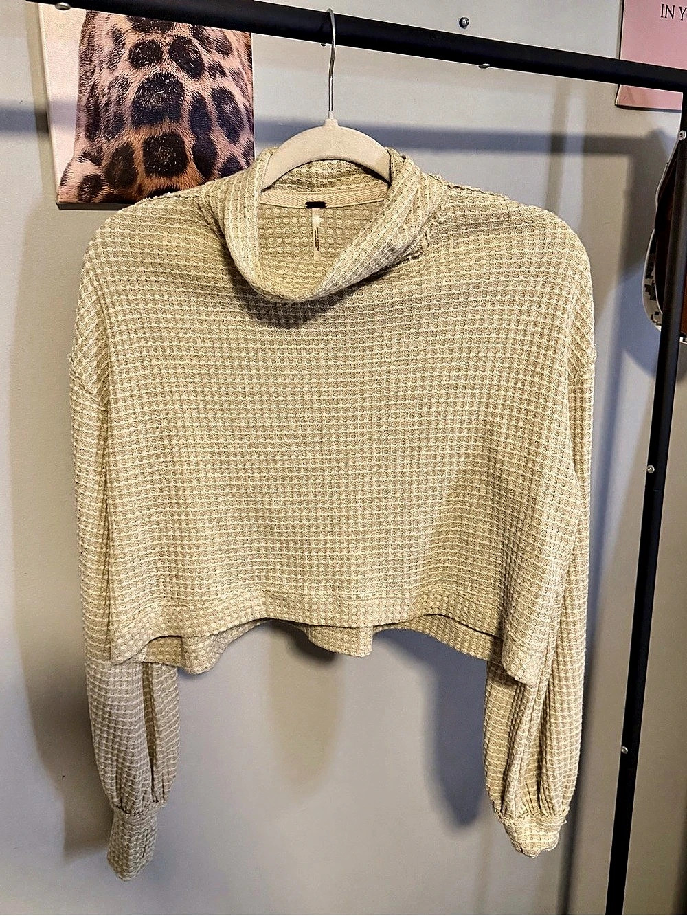Free People Cropped Cowl Neck Sweater in Cream Like New